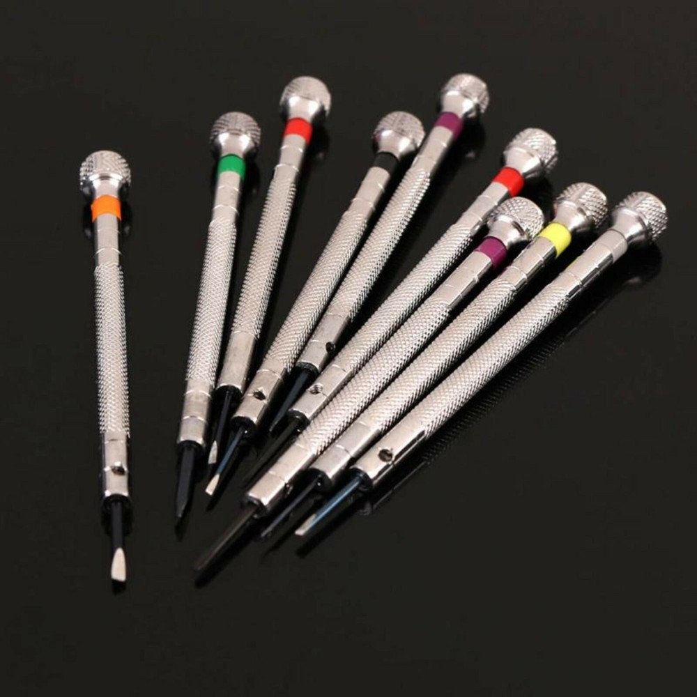 9PC SCREWDRIVER FOR RAILROAD POCKET WATCH SET STAND EXTRA BLADES TOOL