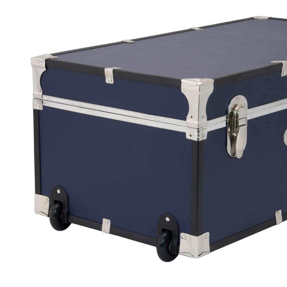 30 in. Trunk with Wheels and Lock High-Impact Binding Blue Dorm Storage Solution