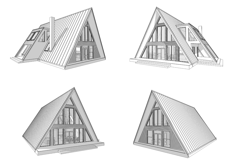 64’x50’ 2-Beds 3-Baths Charming A-Frame Architectural Build Plans PDF Download
