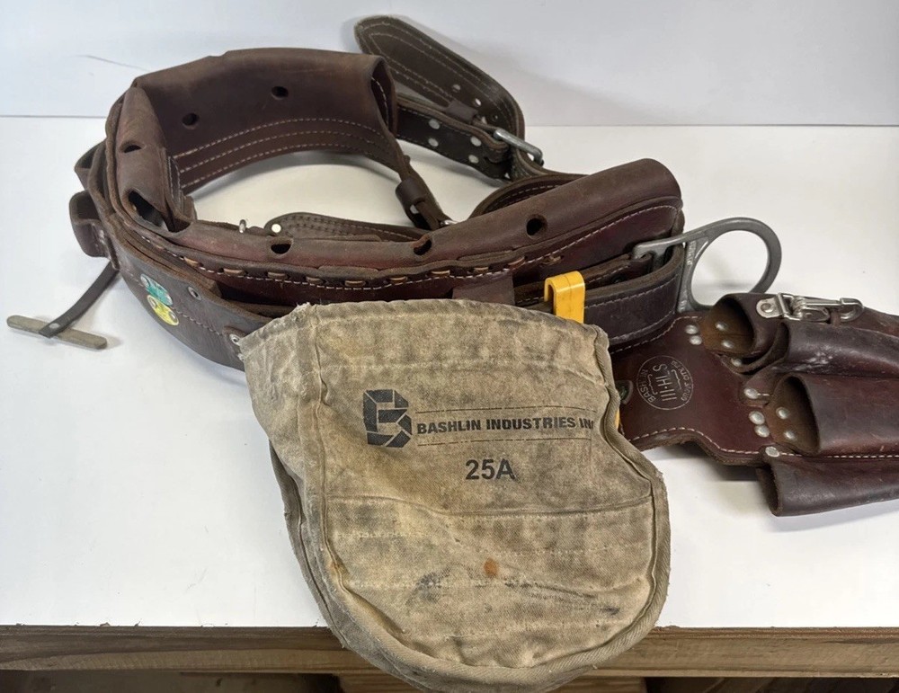 Lineman Pole/Tree Climbing Gear Bashlin Belt Brown Leather 88 B Size D 27
