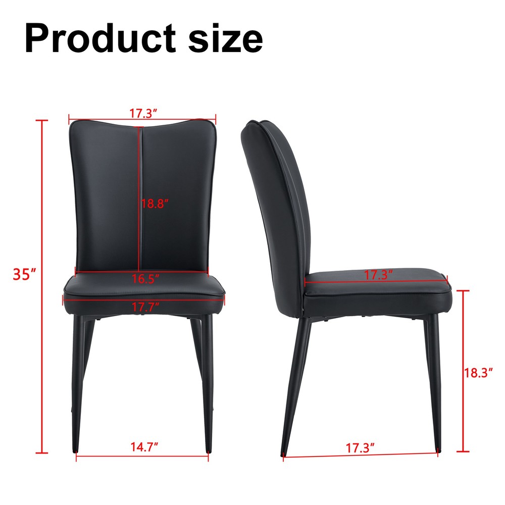 Modern minimalist dining chairs, black PU leather curved backrest and seat cus