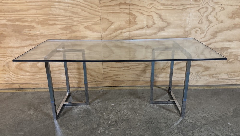 CB2 SILVERADO CHROME DINING TABLE BASE + Acrylic Plexi Top 34x76