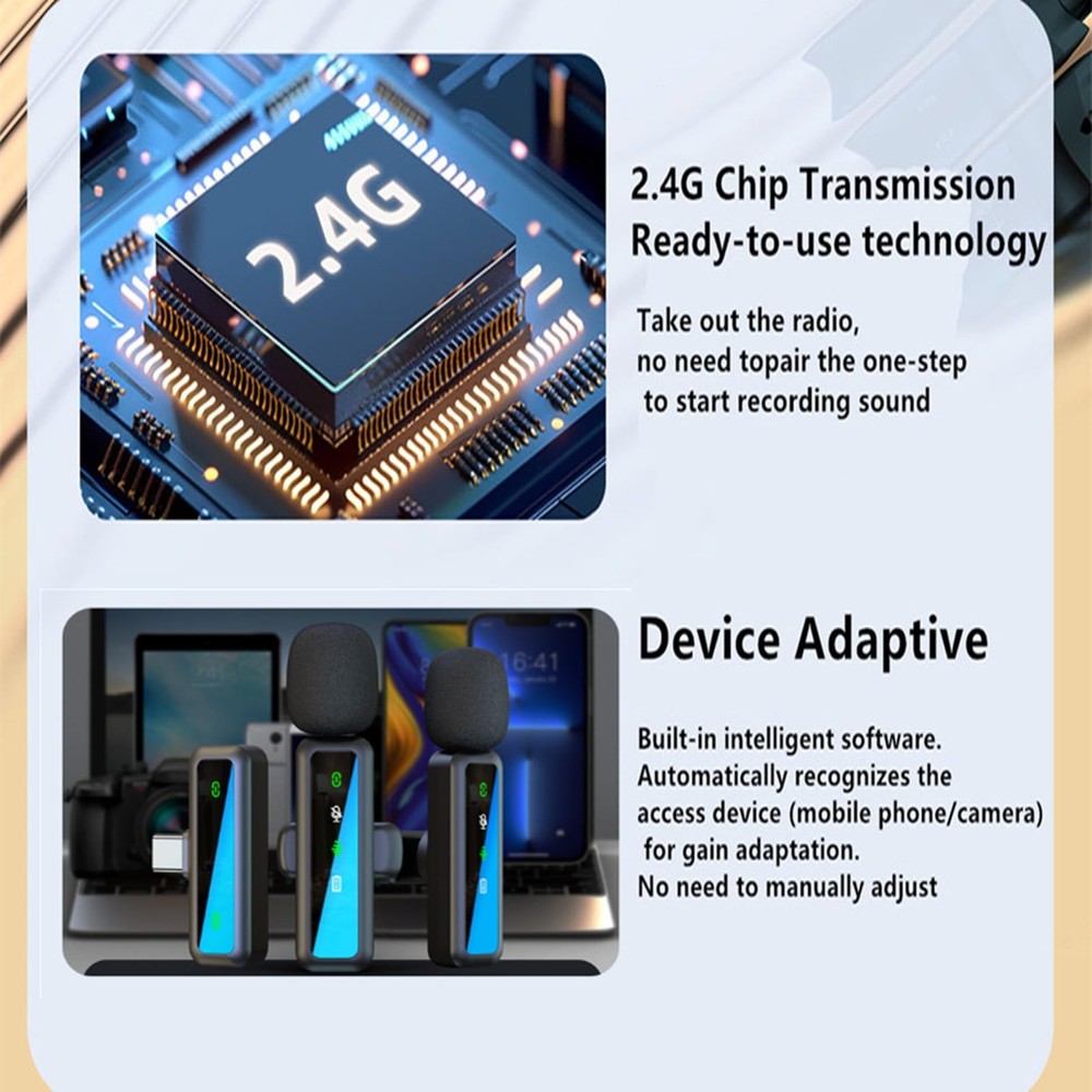 Wireless Lavalier Microphone for iPhone - iPad, Android Phone Computer, black