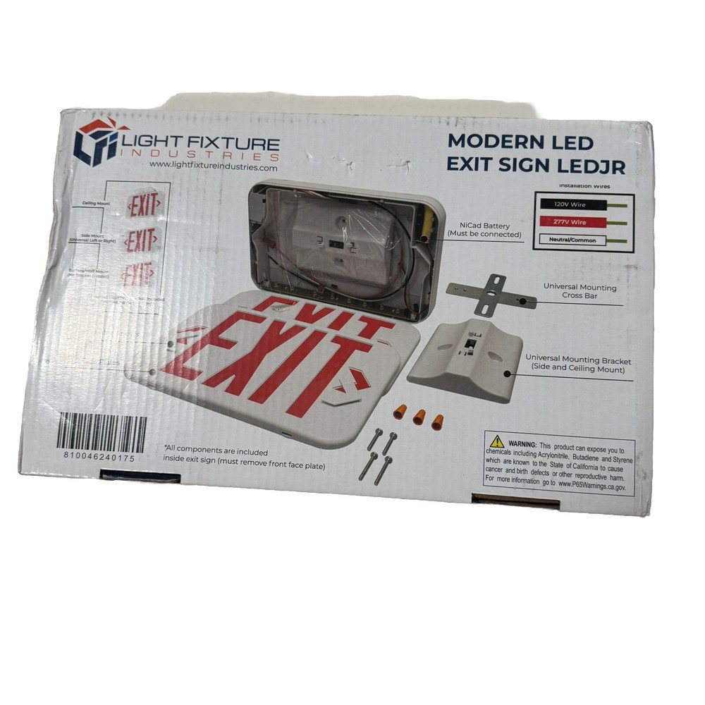 Light Fixture Industries Led Exit Sign Red New