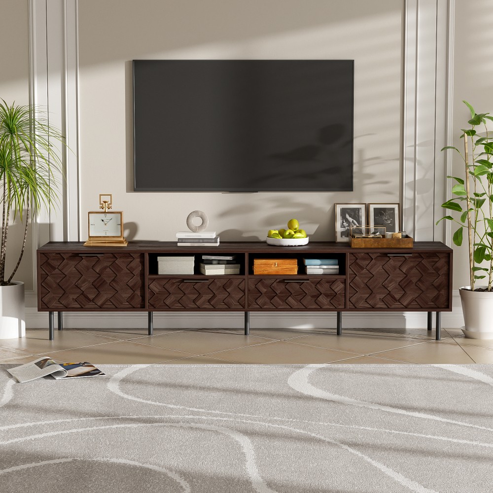 TV Stand with Storage Space Features Soft-Close Hinges Includes Table Legs