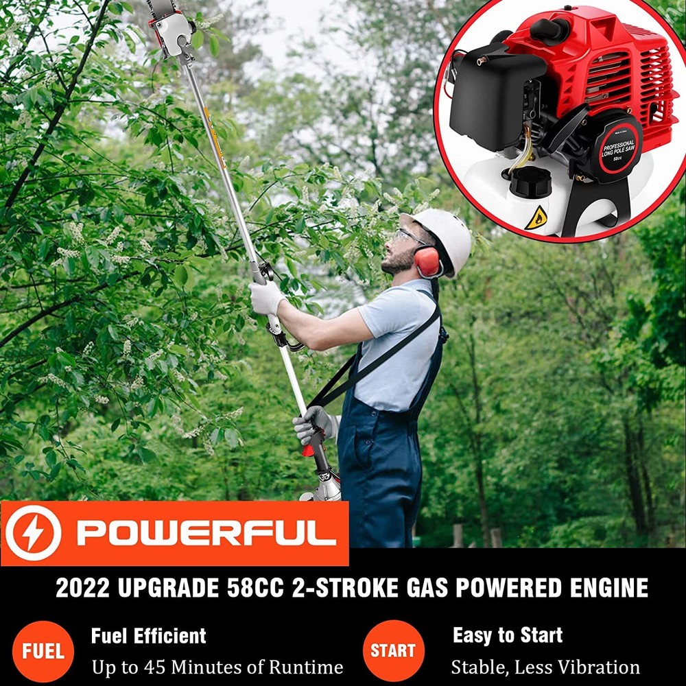 Upgraded Pole Saws Gas Powered 58CC 2 Cycle Extendable Pole Saws Tree Trimming