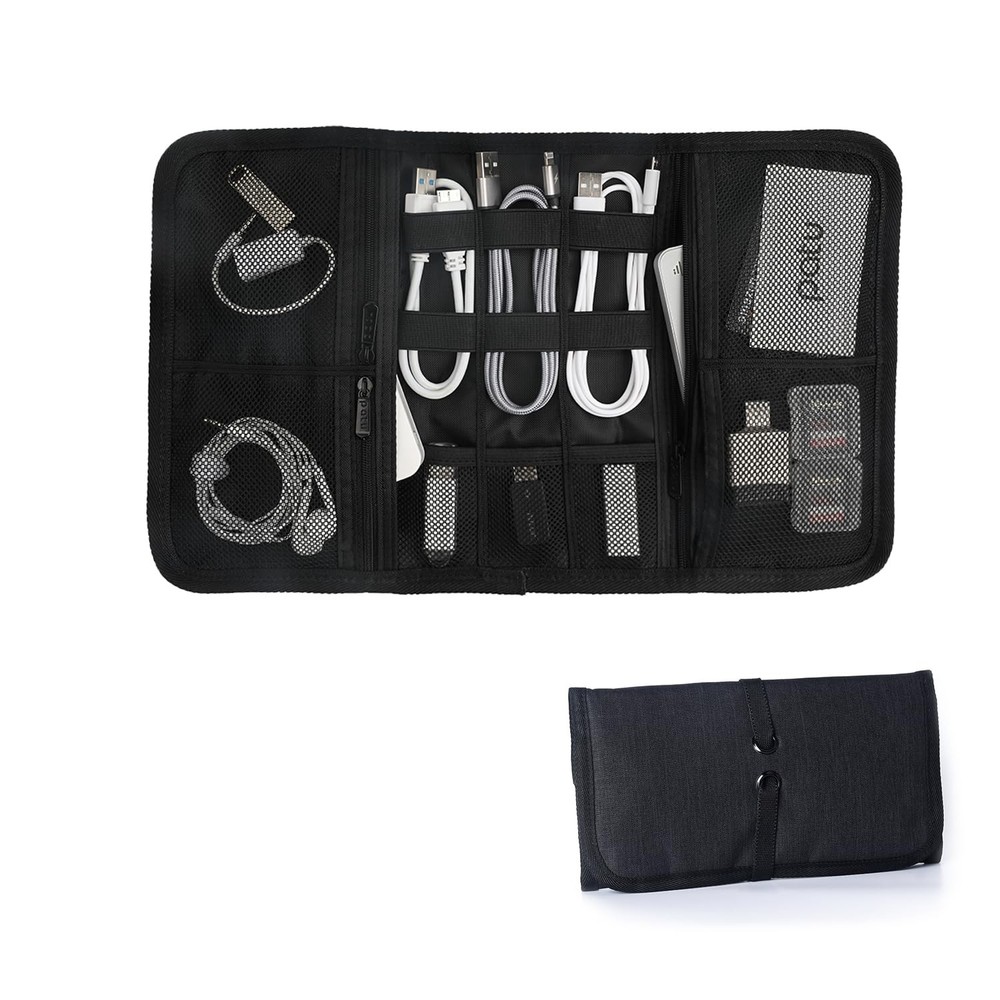 Roll Up Electronics Travel Gear Organizer Case, Black - Portable Universal Ex...