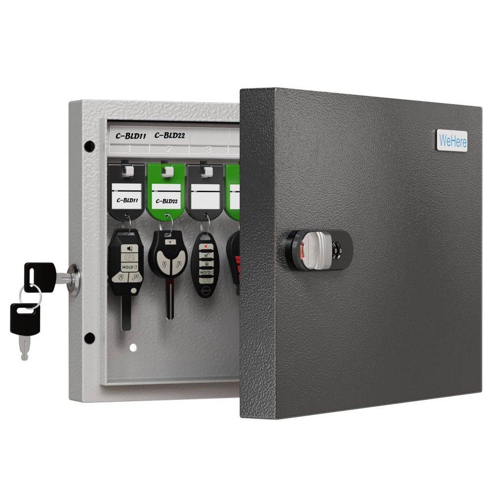 WeHere Key Lock Box, Wall Mount Cabinet With 16 16 Box (Basic), Black