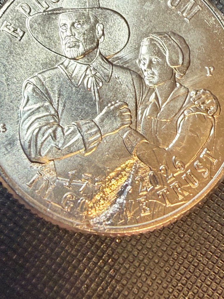 2026 P Mayflower Compact Quarter with a Struck-Through and Feeder Finger Errors