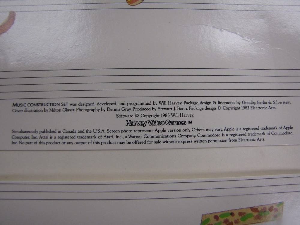 Music Construction Set 1983 Will Harvey's 5.25" Disk Commodore 64 Software -MU30