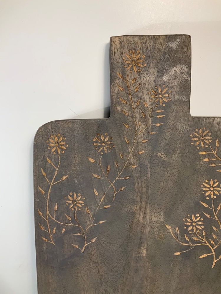 Hand Caved Botanical Wood Charcuterie Board 17 in.