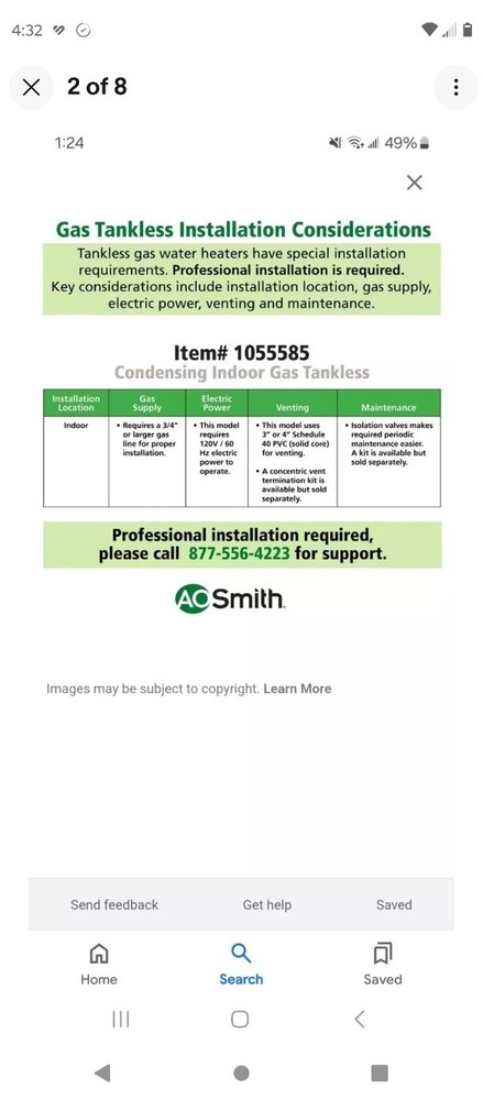 ao smith tankless water heater gt15-540-ni 199000 btu