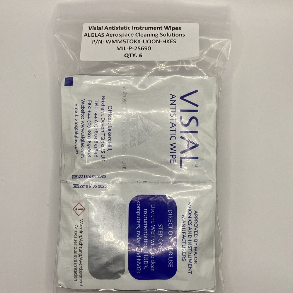 Visial Antistatic Avionics Wipes ALG/CR215 Qty.6