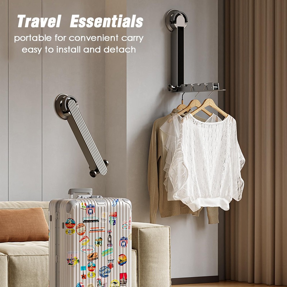 White Foldaway Clothes Wall Mounted Drying Rack with Suction Cup Retractable