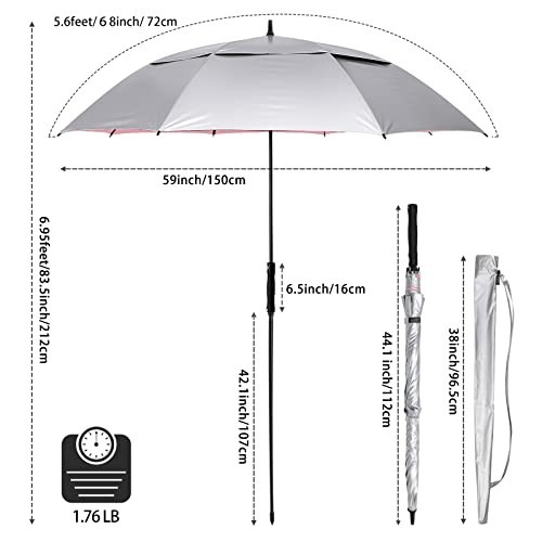 68" Arc Vented UV Golf/Beach Umbrella - Auto Open, Extra Large Windproof Sun Sha