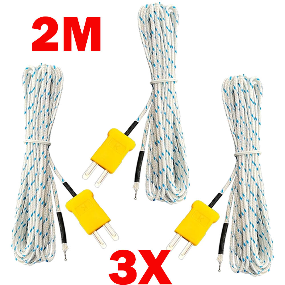 3PCS K Type Mini-Connector Thermocouple Temperature Probe Sensor 2M/6.6Ft Cable
