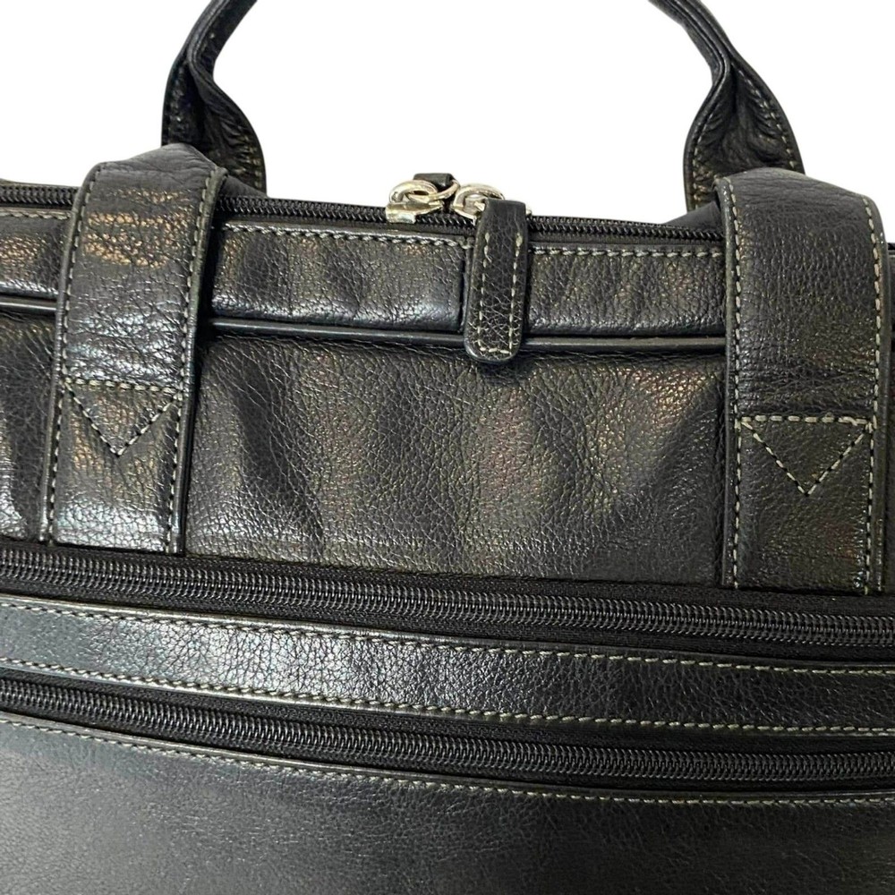 Hexagona Black Leather Briefcase Shoulder Bag Adjustable Straps