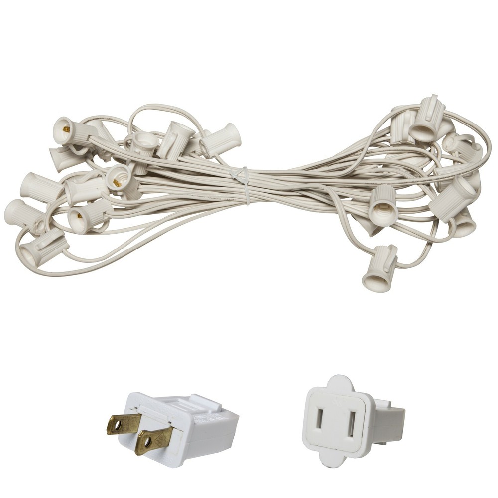 10'-50' White Patio Light Socket Stringer, 12" Spacing, E12 Sockets, 8A, SPT1