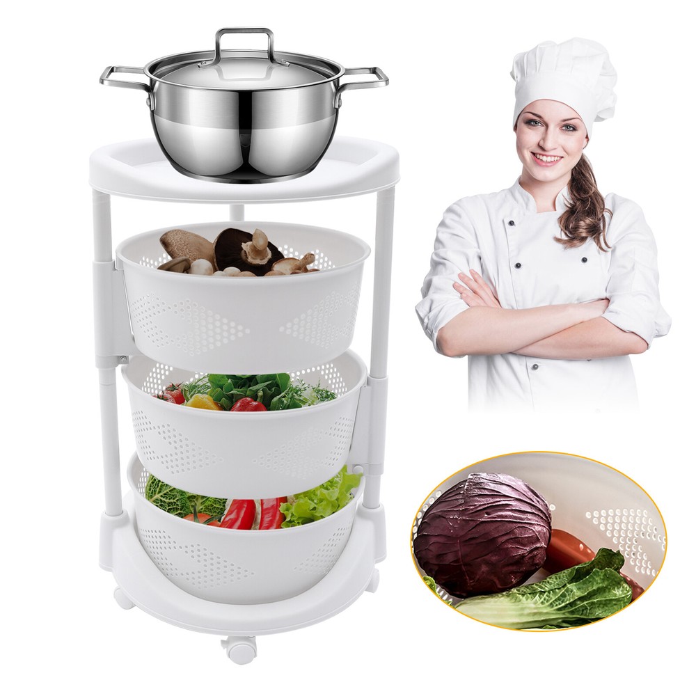 Kitchen Storage Cart Rotating Basket Vegetable Rack Multi-Layer Storage Shelves