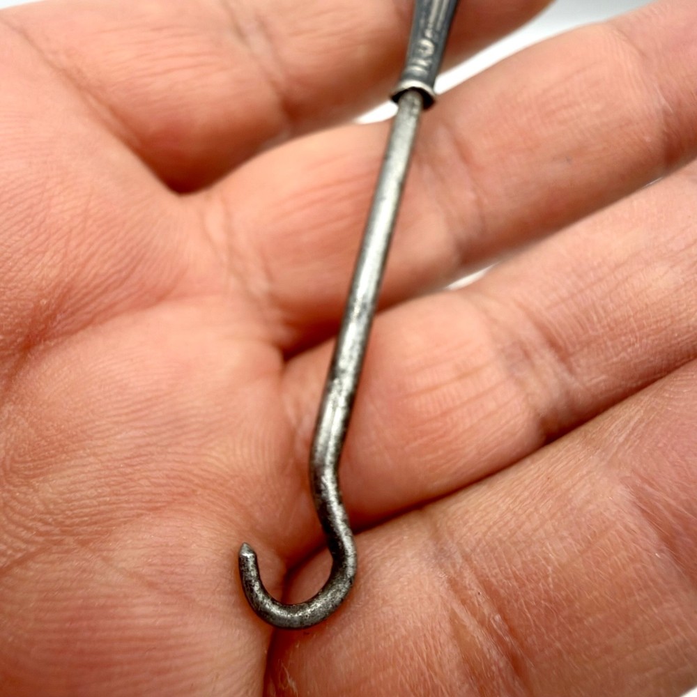 Antique Sterling Silver Button Hook Ornate Floral Scroll Handle Tool