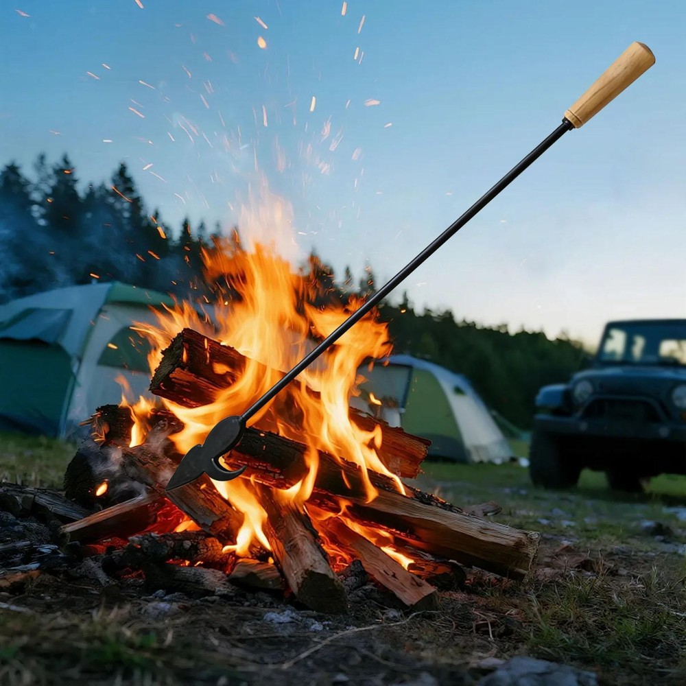Fire Tool Campfire Tool with Wooden Handle for Patio Campfire Camping