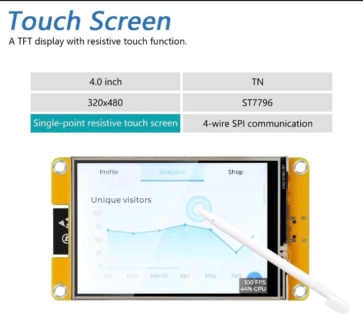 Freenove ESP32 4" Touchscreen Display LCD WiFi Bluetooth ST7796 LVGL Code Kit