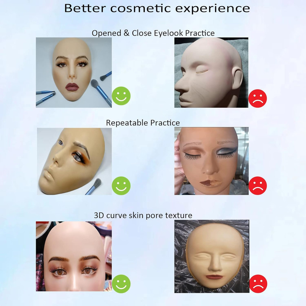 5D Makeup Practice Face Board, Silicone Makeup Mannequin Face, Reusable Beginner