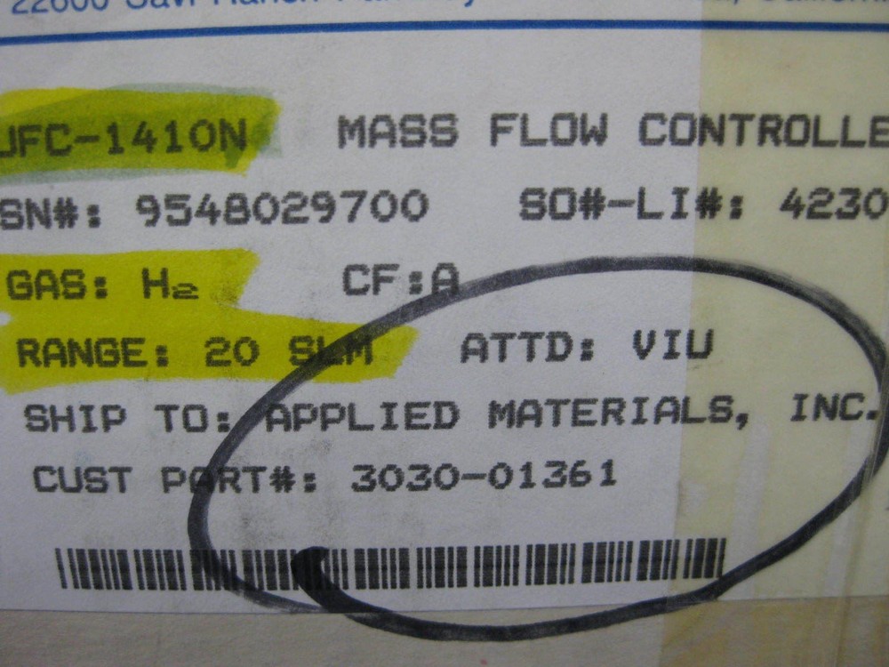 Unit UFC-1410N Mass Flow Controller, He, 20 SLM,15 Pin D-Connector