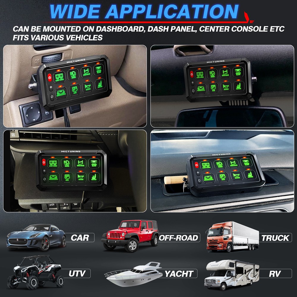12/24V 8 Gang Switch Panel Led Light Bar Switch Momentary Strobe Switch Pod, USA