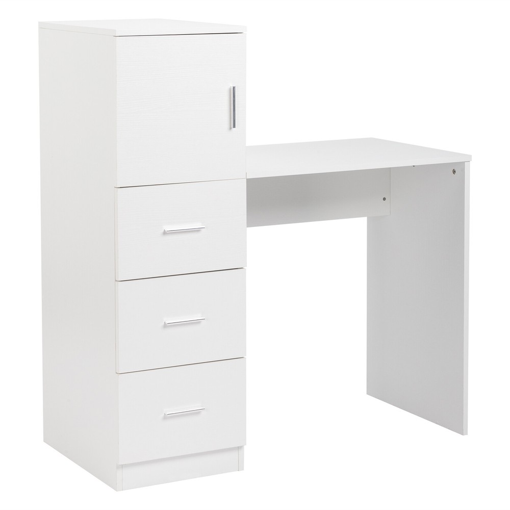 White embossed chipboard computer desk with 2 power sockets