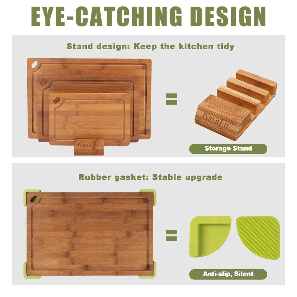 3-Piece Organic Bamboo Cutting Board Set for Kitchen - Carbonized Extra Sturd...