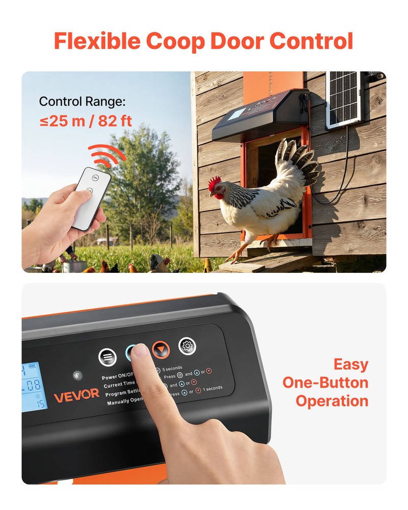 VEVOR DC & Battery Powered Automatic Chicken Coop Door Opener Light Sensor Timer