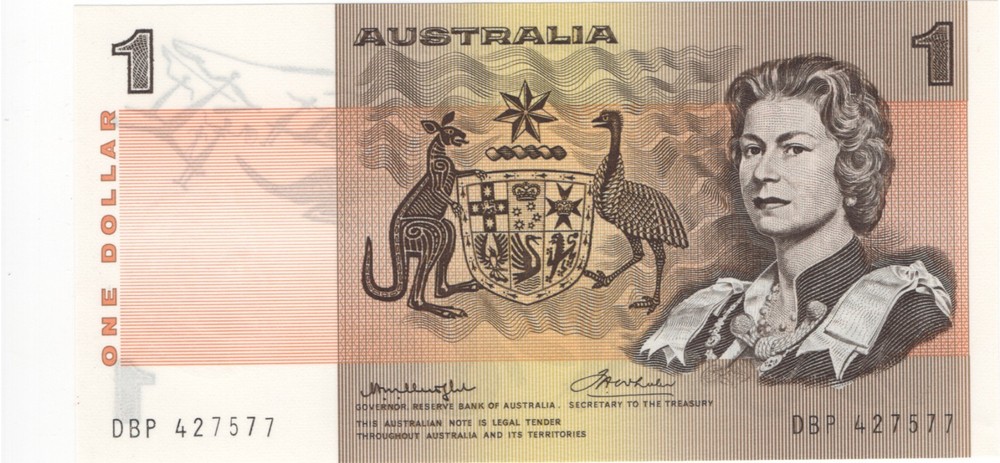 1976 Australia $ 1 One Dollar Thick DBP Test Note - R76bi - UNC - # 35009