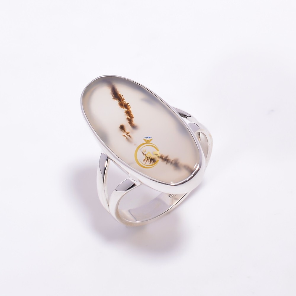 Scenic Dendritic Agate Ring 925 Sterling Silver Statement Boho Ring Gift for Her