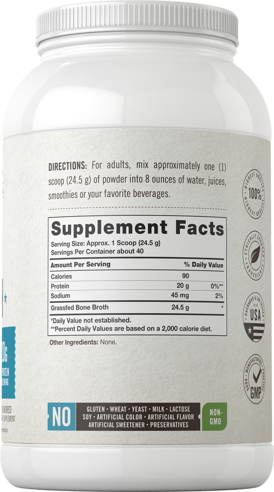 Bone Broth Protein Powder | Grass Fed 2.2lb | Unflavored | by Herbage Farmstead