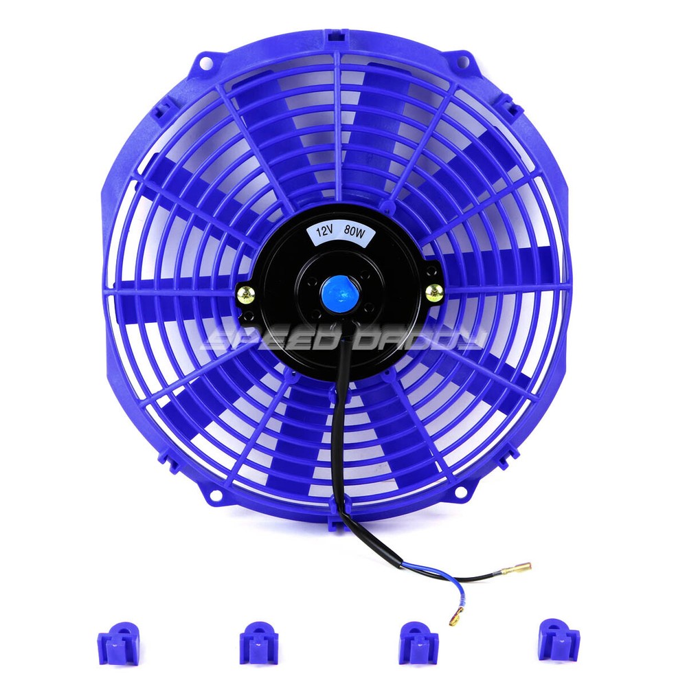 UNIVERSAL SLIM 12" PULL/PUSH RADIATOR ENGINE BAY COOLING FAN+MOUNTING KIT BLUE