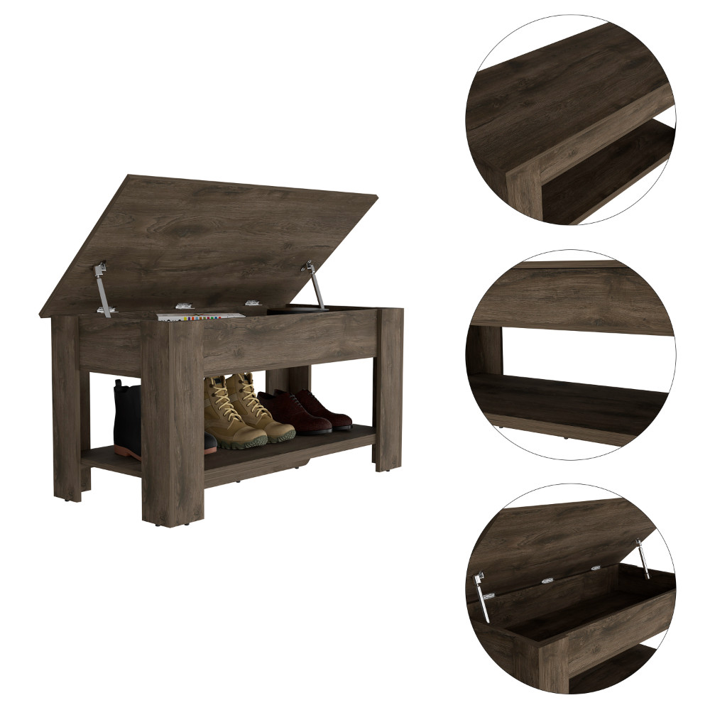 Austin Storage Table, One Extendable Table Shelf, Four Legs, Lower Shelf -Dark