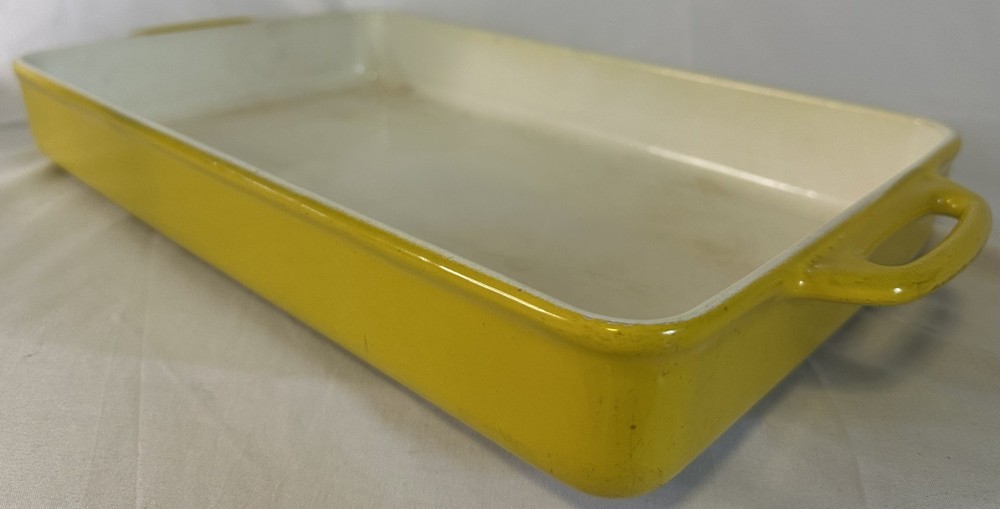 Yellow Enamel Cast Iron Rectangular Baking Dish - Scandinavian MCM Style