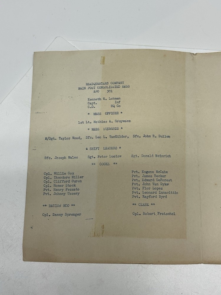 Korean War menu Eighth 8th Army Chirstmas (16L)