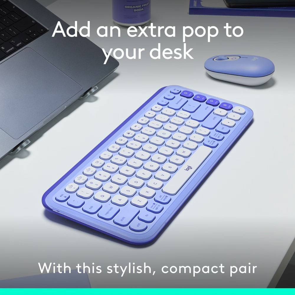 Logitech POP Icon Bluetooth Keyboard and Mouse Combo, Lilac