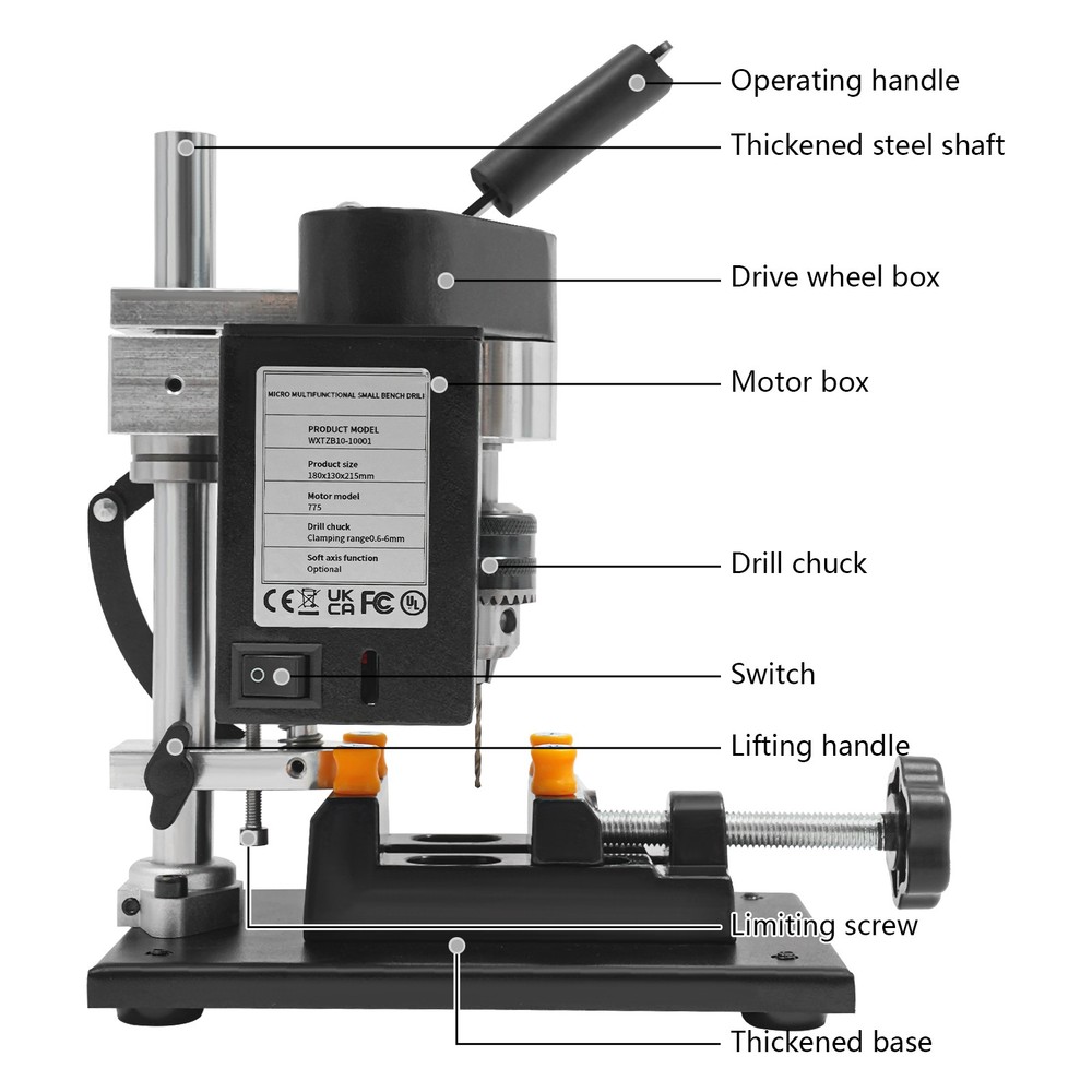 Power Bench Drill, Mini Drill Press, Adjustable Speed Electric Drilling Machine
