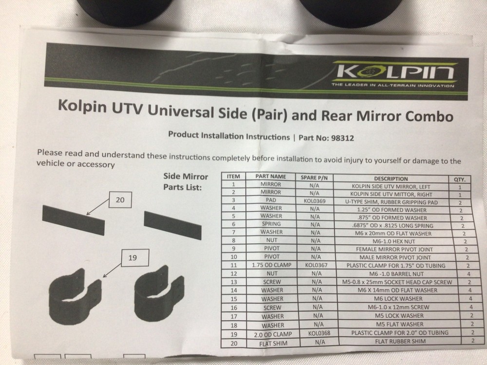 Kolpin UTV Side/Rear Mirror (Combo Package) - 98312