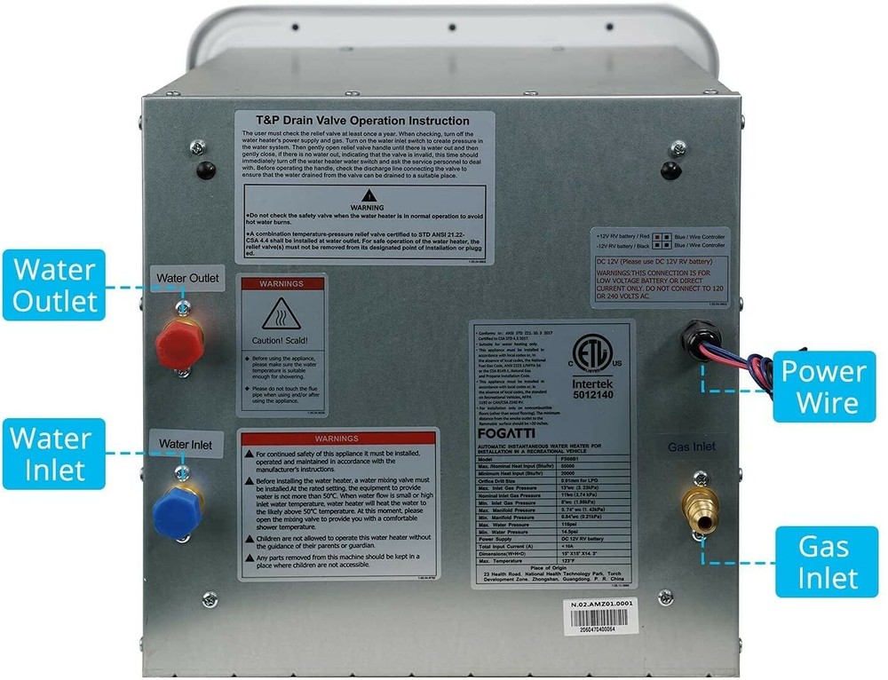 FOGATTI FS06B1 RV Tankless Water Heater 12V On-Demand Ice House-Camper-Trailer