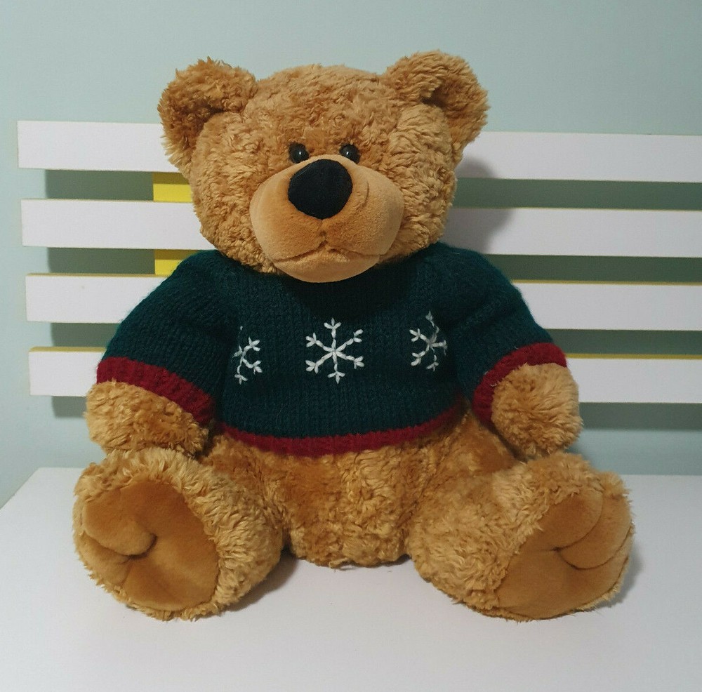 CHRISTMAS TEDDY BEAR SNOWFLAKE SWEATER 35CM! BROWN BUTTON EYES!