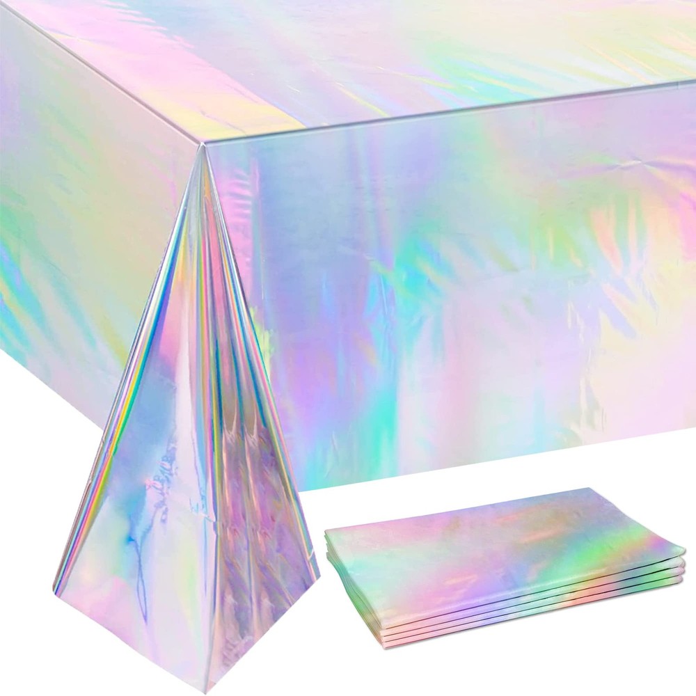 4 Pack Iridescence Plastic Tablecloths Disposable Galentines Day Decorations ...