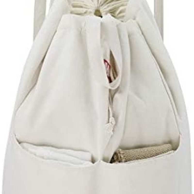 100% breathable pure cotton canvas laundry backpack bag with drawstring