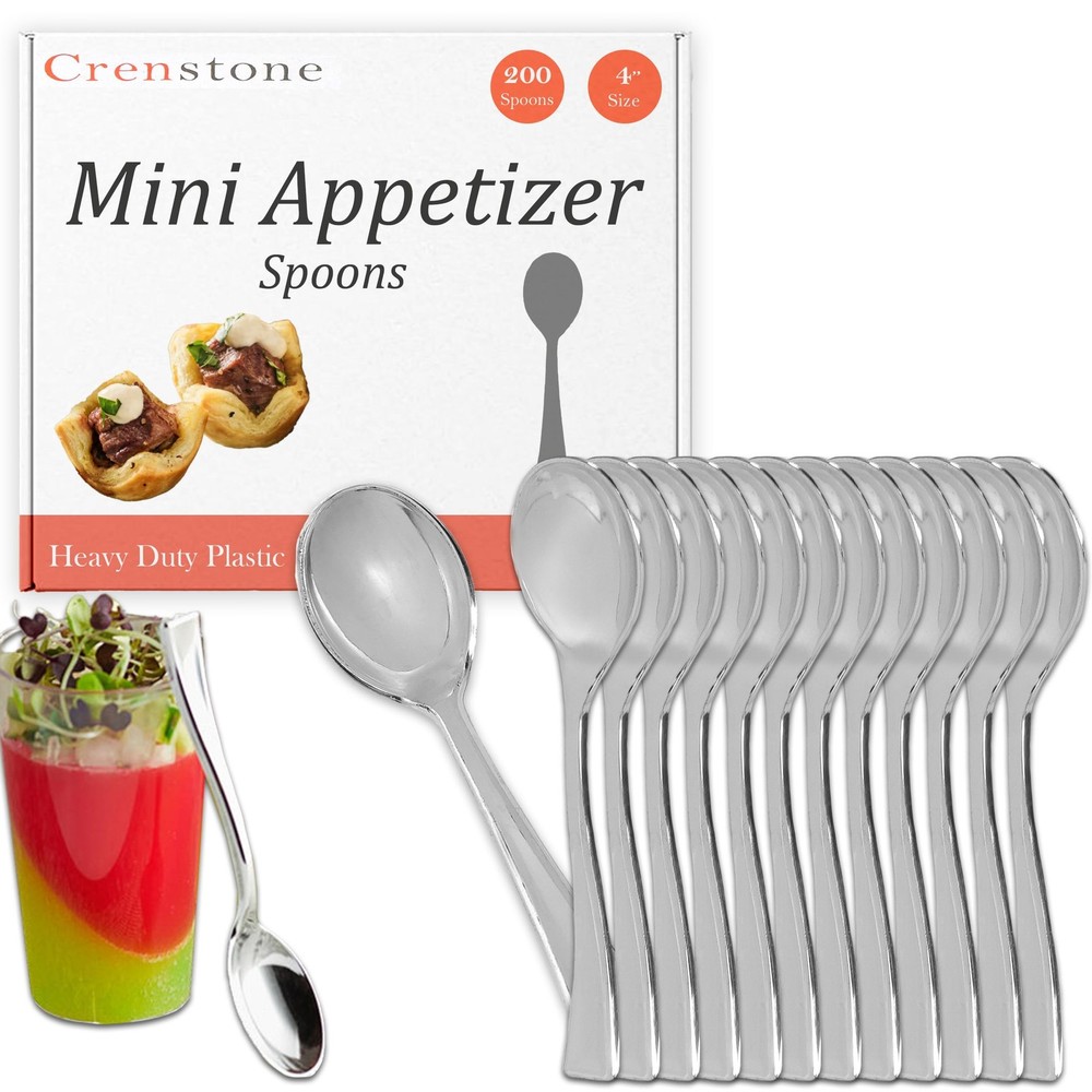 Appetizer Spoons Value Pack - 200 Silver Mini Spoons for Appetizers (Disposab...