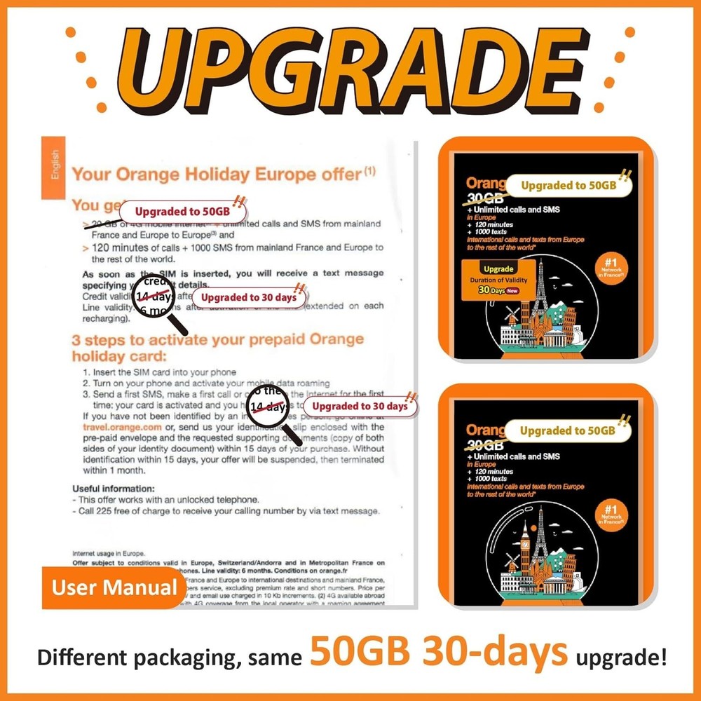 Orange Holiday Prepaid Sim 50GB Internet Data | 30 Days-Use | Data tethering...