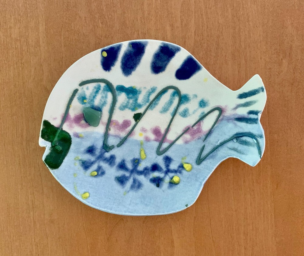 Hand Painted Art Pottery Fish Wall Hanging Signed "Rossman"