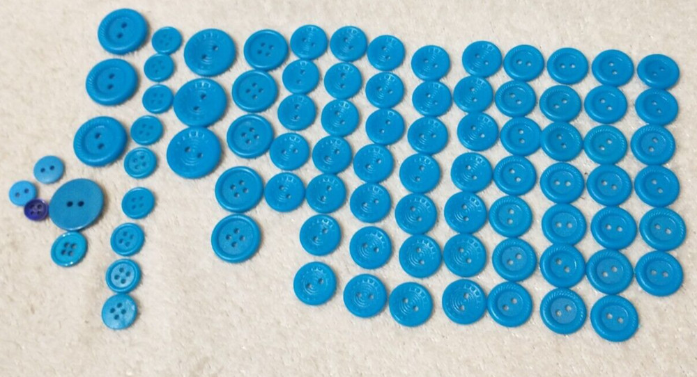 Buttons 70+ Blue Medium - Small sized Blue Plastic  Craft Round Two Holed BA8